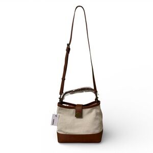 NWT Canvas & Faux Leather Crossbody Bag Cream & TanMulti-Pocket Adjustable Strap